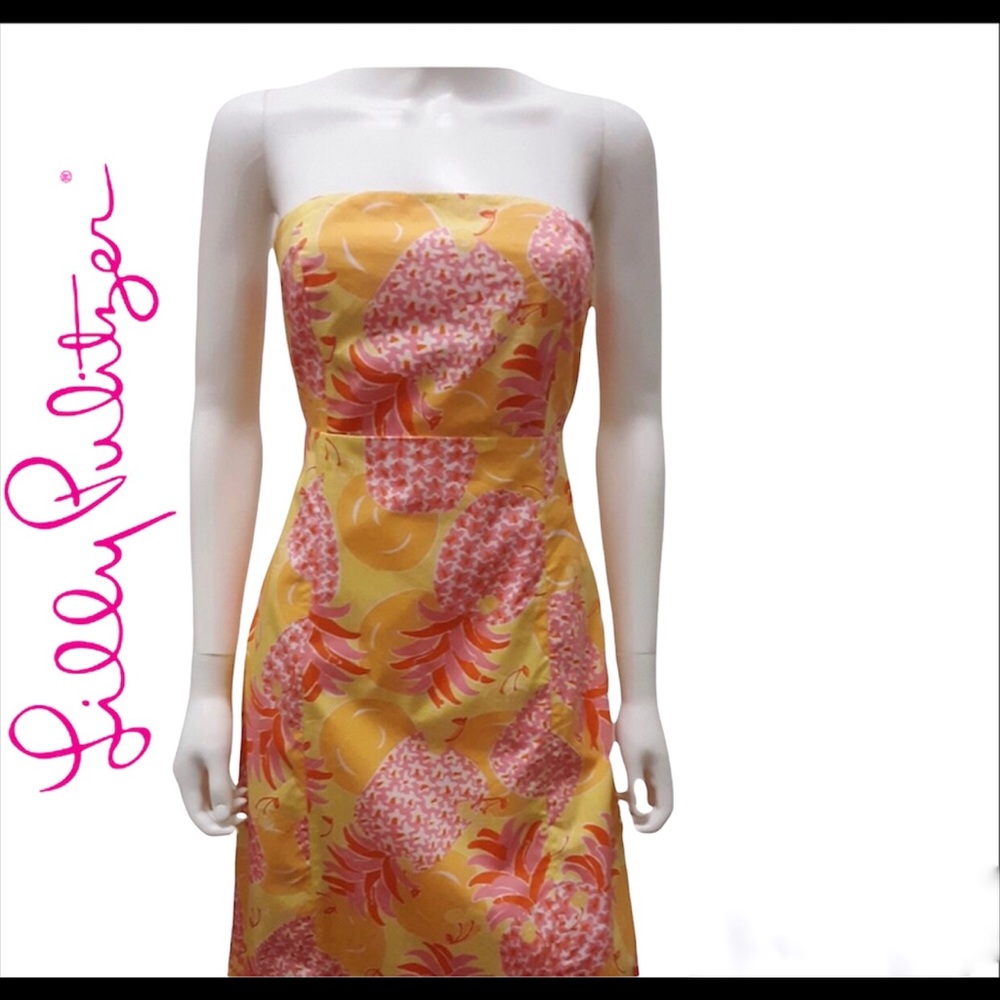 Vintage Lilly Pulitzer Dress Sunrise Pina Colada Print Sabrina Strapless… - Picture 10 of 10